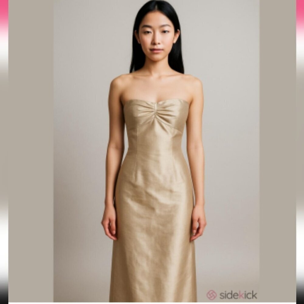 JENNY YOO | silk dress strapless Champagne Gold sz 0 - Picture 1 of 7